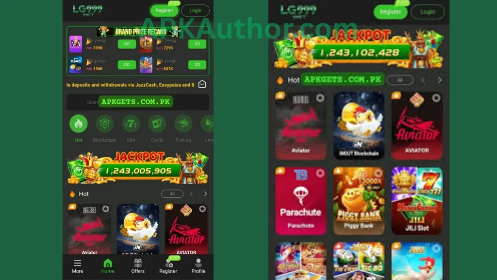 LG999 Bet Game internal interfa and hot game section